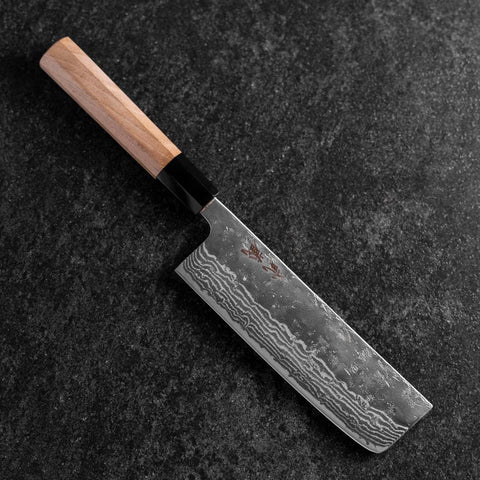 Nakiri 440C Nashiji Damascus Buffalo Walnut Handle 165mm