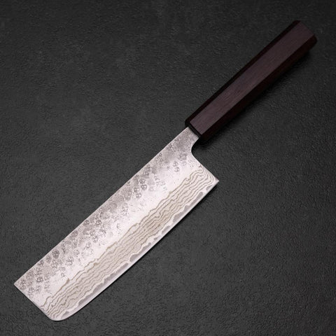 Nakiri 440C Nashiji Damascus Purple Urushi Handle 165mm
