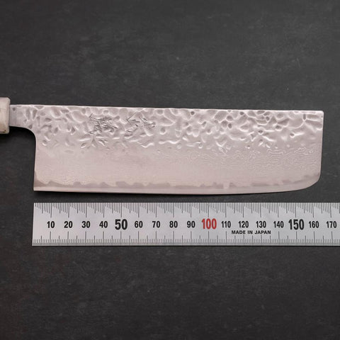 Nakiri AUS-10 Tsuchime Damascus Ocean Black White Gold Handle 165mm