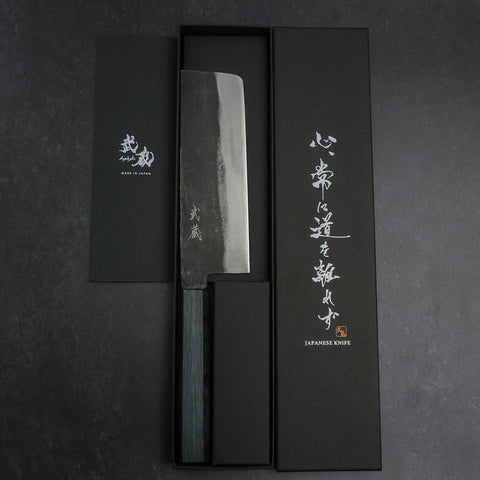 Nakiri Blue Steel #1 Kurouchi Dark Blue Urushi Handle 165mm