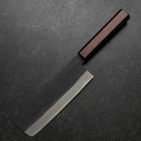 Nakiri Blue Steel #1 Stainless Clad Kurouchi Purple Urushi Handle 165mm