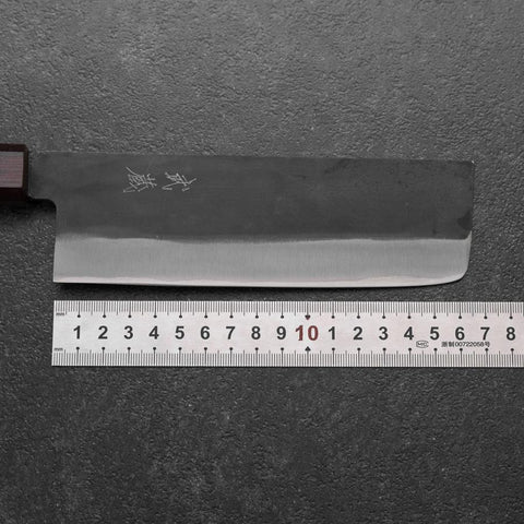 Nakiri Blue Steel #1 Stainless Clad Kurouchi Purple Urushi Handle 165mm
