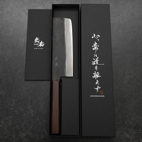Nakiri Blue Steel #1 Stainless Clad Kurouchi Purple Urushi Handle 165mm