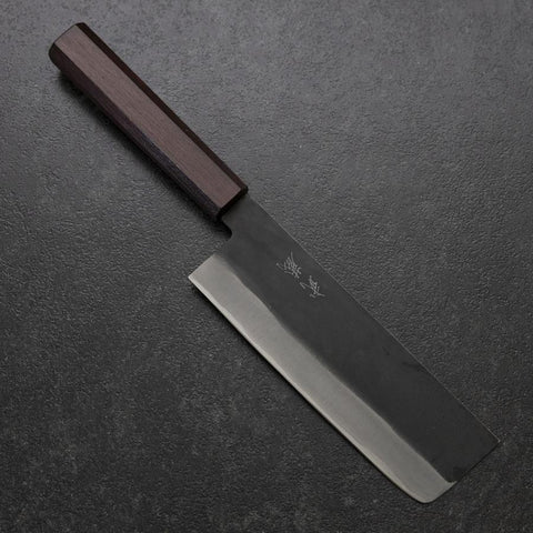 Nakiri Blue Steel #1 Stainless Clad Kurouchi Purple Urushi Handle 165mm