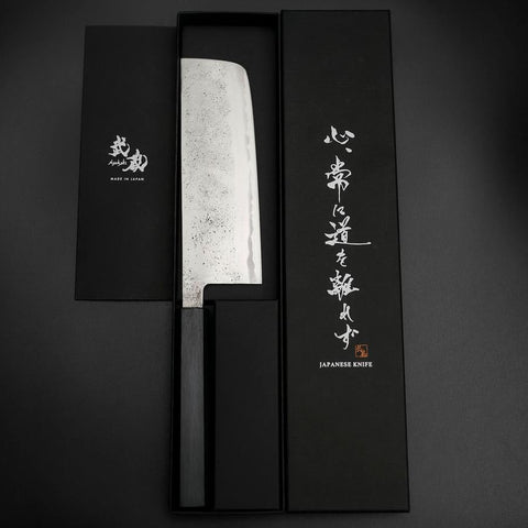 Nakiri Blue Steel #2 Stainless Clad Nashiji Dark Blue Urushi Handle 165mm