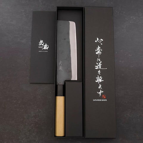 Nakiri Blue Steel #1 Stainless Clad Kurouchi Buffalo Magnolia Handle 165mm