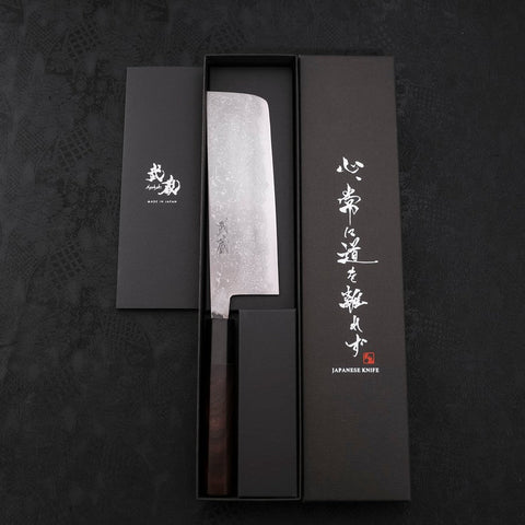 Nakiri Blue Steel #2 Damascus Buffalo Ebony Handle 165mm