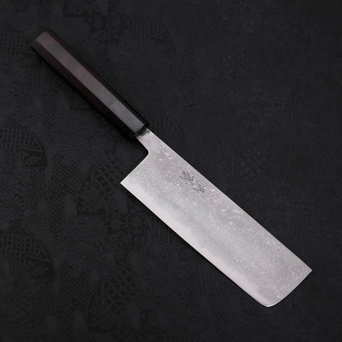 Nakiri Blue Steel #2 Damascus Buffalo Ebony Handle 165mm