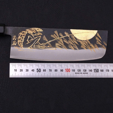 Nakiri Blue Steel #2 Kurouchi Chokin Kappa Fishing Focus Buffalo Ebony Handle 165mm