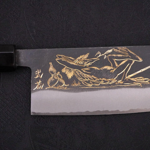 Nakiri Blue Steel #2 Kurouchi Chokin Kappa Fishing Slipping Buffalo Ebony Handle 165mm