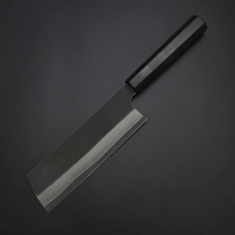 Nakiri Cobalt Stainless HRC62 Kurouchi Damascus  Buffalo Ebony Handle 165mm