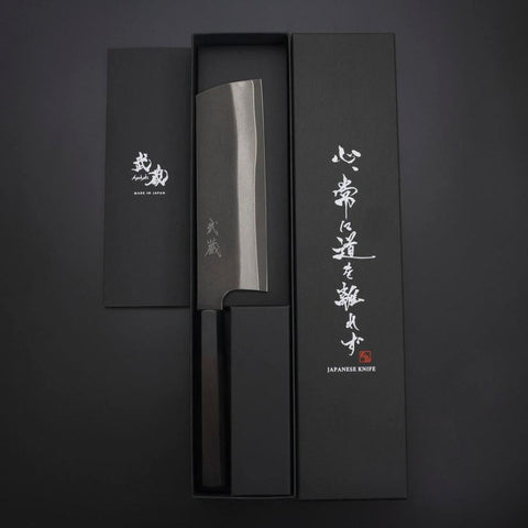Nakiri Cobalt Stainless HRC62 Kurouchi Damascus  Buffalo Ebony Handle 165mm
