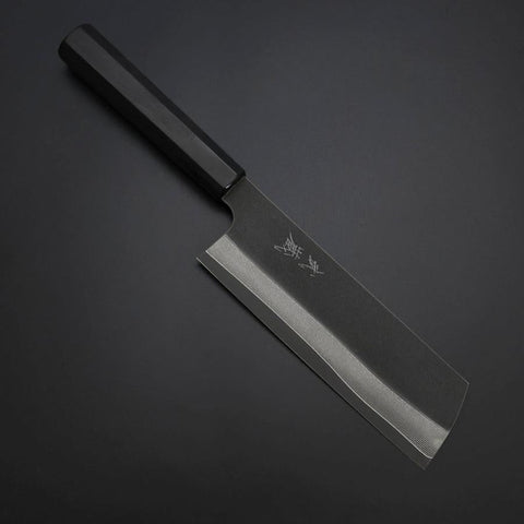 Nakiri Cobalt Stainless HRC62 Kurouchi Damascus  Buffalo Ebony Handle 165mm