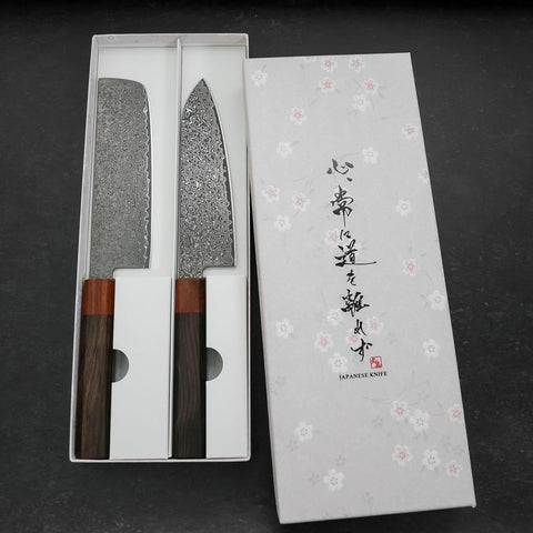 Nakiri & Santoku VG-10 Damas Manche en Ébène et Bois de Rose Sakura set