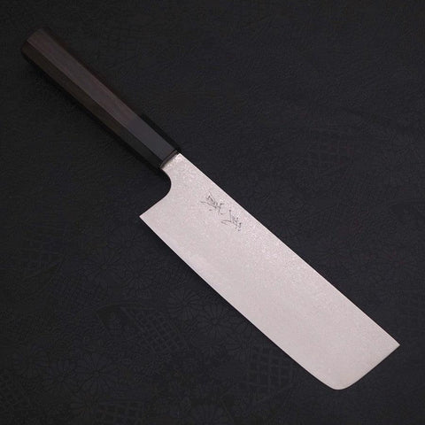 Nakiri Silver Steel #3 Damascus Buffalo Ebony Handle 165mm