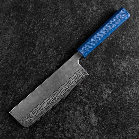 Nakiri Silver Steel #3 Nashiji Mirror Damascus Blue Urushi Handle 165mm