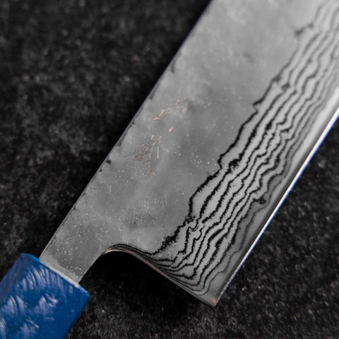 Nakiri Silver Steel #3 Nashiji Mirror Damascus Blue Urushi Handle 165mm