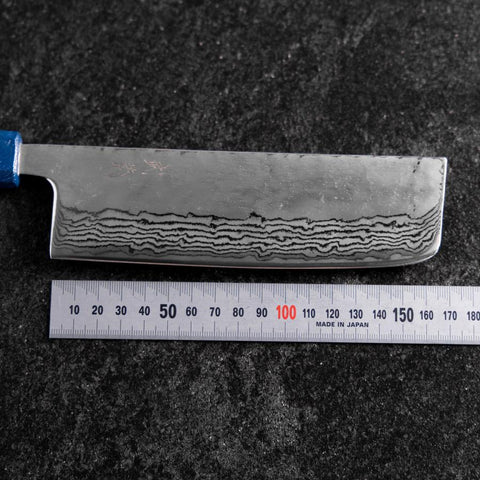 Nakiri Silver Steel #3 Nashiji Mirror Damascus Blue Urushi Handle 165mm