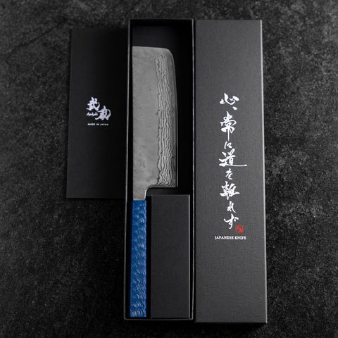 Nakiri Silver Steel #3 Nashiji Mirror Damascus Blue Urushi Handle 165mm