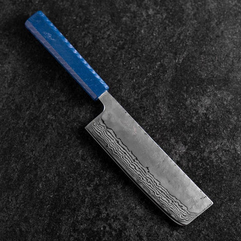 Nakiri Silver Steel #3 Nashiji Mirror Damascus Blue Urushi Handle 165mm