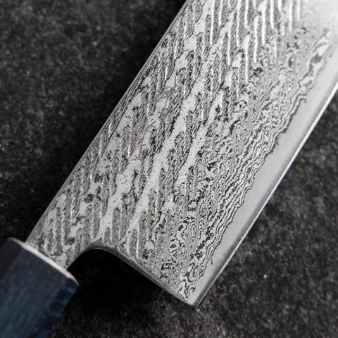 Nakiri Silver Steel #3 Nawame Damascus Dark Blue Urushi Handle 165mm