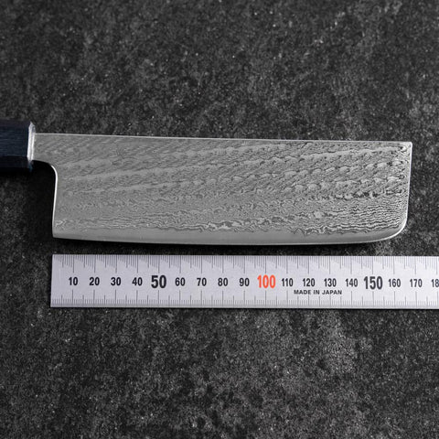 Nakiri Silver Steel #3 Nawame Damascus Dark Blue Urushi Handle 165mm