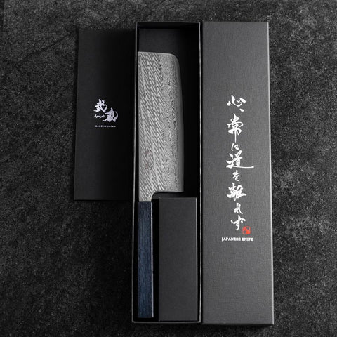 Nakiri Silver Steel #3 Nawame Damascus Dark Blue Urushi Handle 165mm