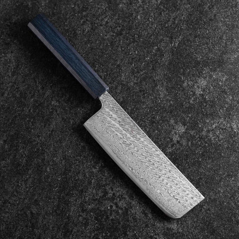 Nakiri Silver Steel #3 Nawame Damascus Dark Blue Urushi Handle 165mm