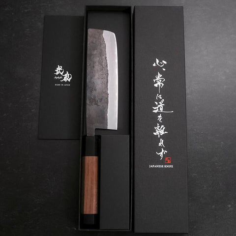 Nakiri Stainless Clad Blue Steel #2 Kurouchi Walnut Handle 165mm