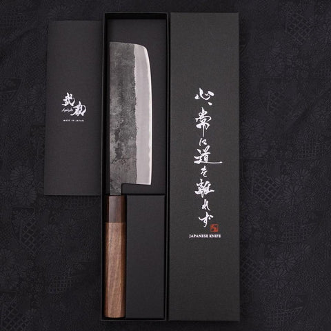 Nakiri Stainless Clad Blue Steel #2 Kurouchi Walnut Shitan Handle 165mm