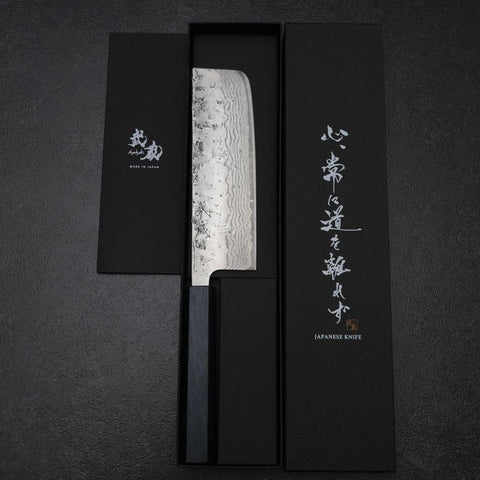 Nakiri Sweden Stainless Steel Nashiji Washi Damascus Blue Urushi Handle 165mm