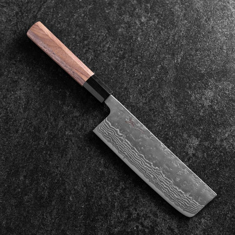 Nakiri Acciaio Inox Svedese Inox Nashiji Washi Damasco Manico Bufalo Noce 165mm