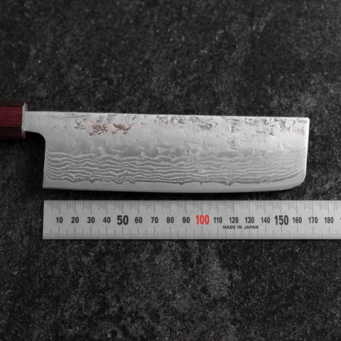 Nakiri Sweden Stainless Steel Nashiji Washi Damascus Purple Urushi Handle 165mm (6.5”)