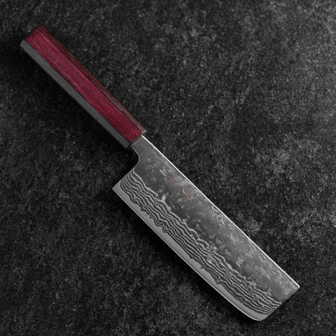 Nakiri Sweden Stainless Steel Nashiji Washi Damascus Purple Urushi Handle 165mm (6.5”)