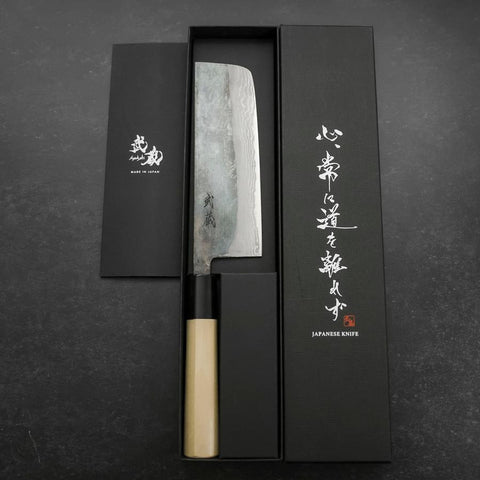 Nakiri V-Toku Kurouchi Damascus Buffalo Magnolia Handle 165mm
