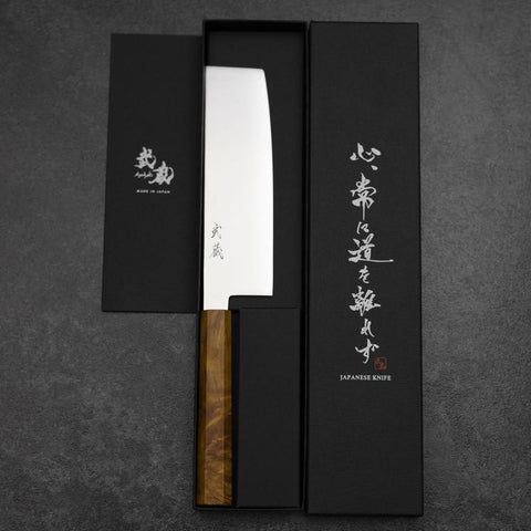 Nakiri VG-10 Damascus Yellow-Brown Birch Handle 170mm
