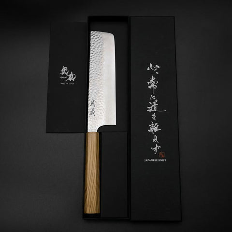 Nakiri VG-10 Mirror Tsuchime Damascus Olive Handle 170mm