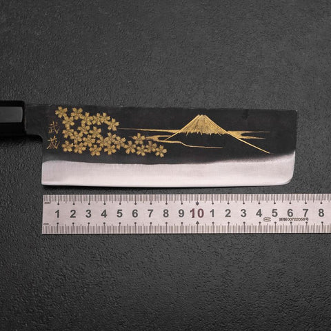 Nakiri White Steel #2 Kurouchi Chokin Sakura-Fuji Buffalo Ebony Handle 165mm