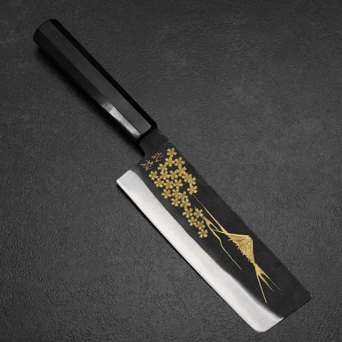 Nakiri White Steel #2 Kurouchi Chokin Sakura-Fuji Buffalo Ebony Handle 165mm