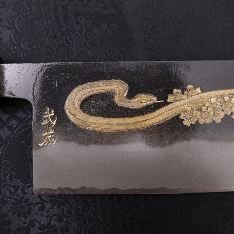 Nakiri White Steel #2 Kurouchi Chokin Snake-Sakura Buffalo Ebony Handle 165mm