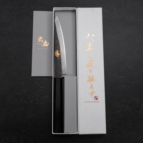 Petty Blue Steel #1 Kurouchi Chokin Auspicious Cloud-Sun Buffalo Ebony Handle 150mm