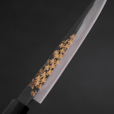Petty Blue Steel #1 Kurouchi Chokin Sakura Buffalo Ebony Handle 150mm
