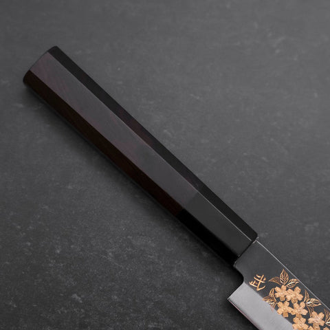 Petty Blue Steel #1 Kurouchi Chokin Sakura Buffalo Ebony Handle 150mm