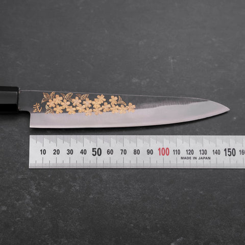 Petty Blue Steel #1 Kurouchi Chokin Sakura Buffalo Ebony Handle 150mm