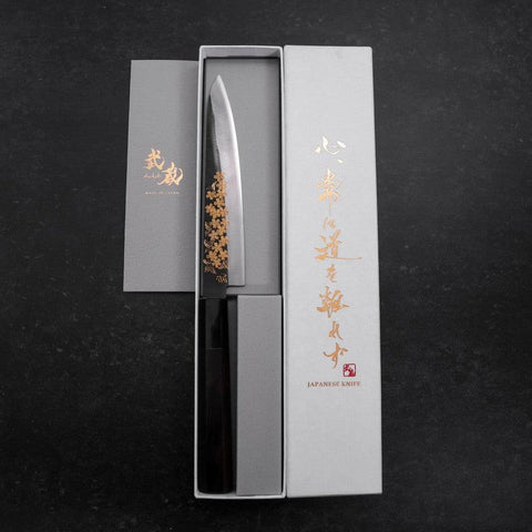 Petty Blue Steel #1 Kurouchi Chokin Sakura Buffalo Ebony Handle 150mm