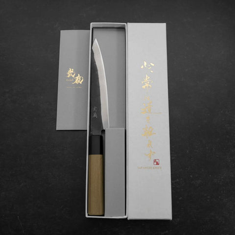 Petty Blue Steel #1 Stainless Clad Kurouchi Buffalo Magnolia Handle 150mm