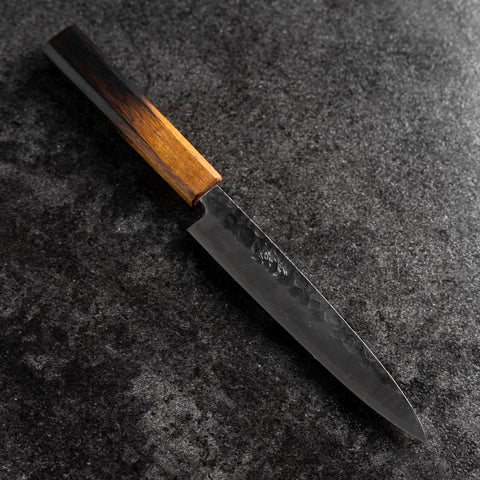 Petty Stainless Clad AUS-8 Kurouchi Tsuchime Yaki Urushi Handle 155mm