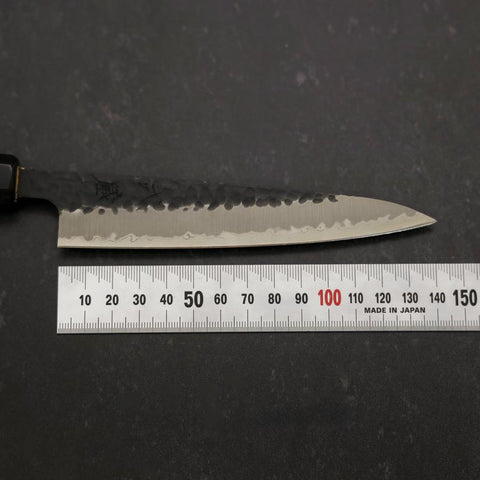 Petty Stainless Clad Blue Super Kurouchi Tsuchime Buffalo Ebony Handle 135mm
