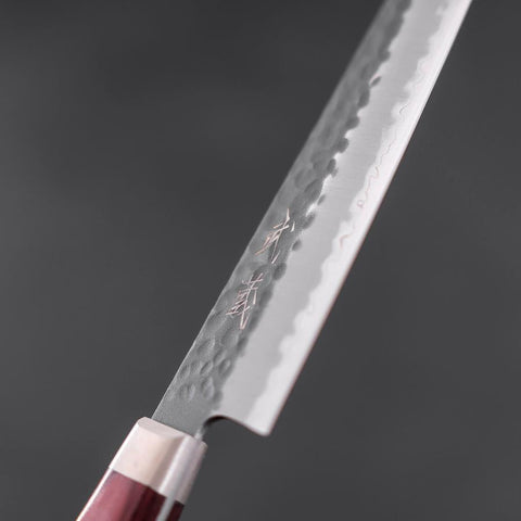 Petty Stainless Clad Blue Super Kurouchi Tsuchime Red Western Handle 150mm