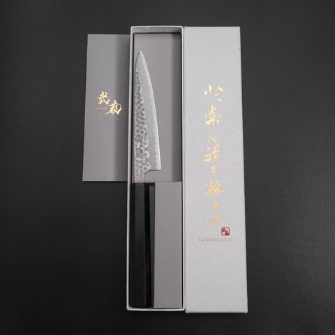 Petty Stainless Clad Blue Super Tsuchime Buffalo Ebony Handle 135mm